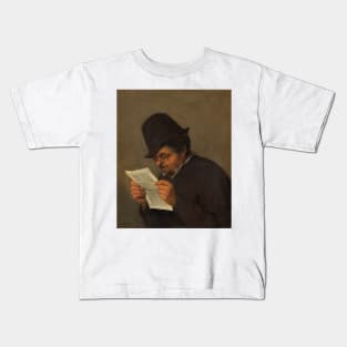 Bust of an Old Peasant Reading a Paper by Adriaen van Ostade Kids T-Shirt
